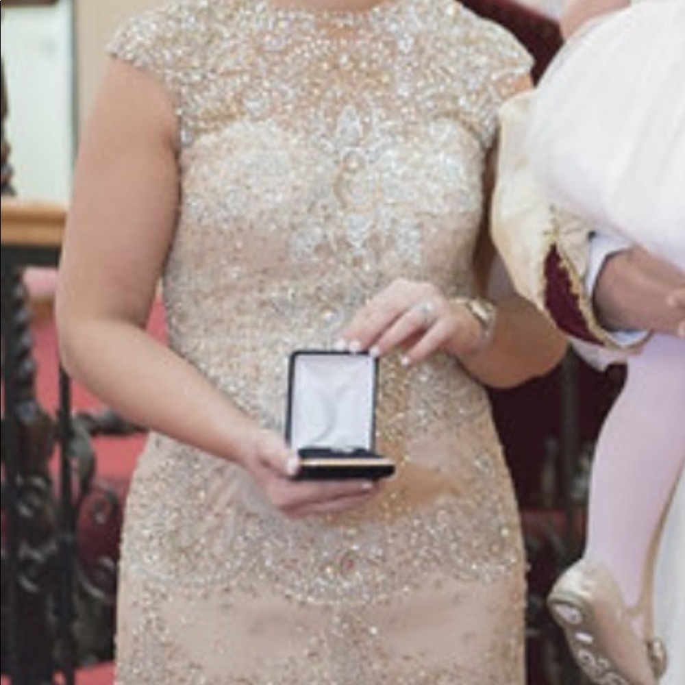 Terani Couture Nude and silver embellished dress in size 8